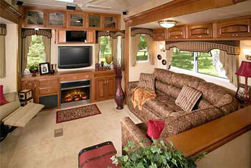 The living area view of a Fifth Wheel RV